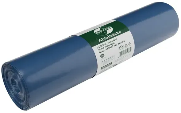 Müllsäcke Deiss RESOURCE Blau 120 L Typ 60 25 Stück/Rolle Müllsäcke aus 100% PCR LDPE, Blauer Engel zertifiziert