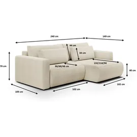 Fun Möbel Ecksofa Sofa mit Schlaffunktion CHAIRA Stoff Curio Rose Ottomane Links - Rosa