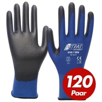 Nitras Nitril-Handschuhe 6240 Skin Nylon-Strickhandschuhe, PU-Beschichtung - 120 Paar (Spar-Set) blau 7