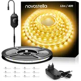 NOVOSTELLA Warmweiss LED Strip, 12M Dimmbar LED Streifen, 3000K 24V LED Strip, Superhell 672 LEDs Selbstklebend, DIY Flexible LED Leiste, LED Lichtband Kette mit Netzteil für Küche Heimdekoration