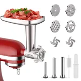 COFUN Fleischwolf Aufsatz für Kitchenaid Zubehör, als Fleischwolf Zubehör mit 4 Mahlscheibe 3 Wurstfüllhörner für Kitchen Aid, Aluminiumlegierung Fleischwolf-Aufsatz