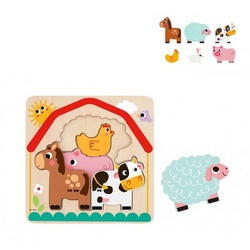 Tooky Toy Steckpuzzle Kinder Puzzle Holz 7-teilig, 7 Puzzleteile, Sortierspiel, Farbpuzzle, 6 bunte Tiere bunt