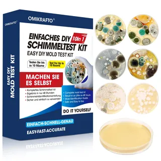 Schimmeltest Kit für ZuHause - Schimmelpilz Test für 10 Räume - Schimmelpilz Schnelltest Raumluft Kit für die Luftqualität in Innenräumen - Inklusive Identifikationsleitfaden & Anleitung