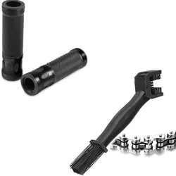 Set: Lenkergriffe 5X - 22mm schwarz + Reinigungsbürste Motorradkette blau