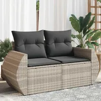 vidaXL Gartensofa mit Kissen 2-Sitzer Hellgrau Poly Rattan