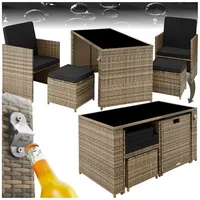 tectake Sitzgruppe Rattan Sitzgruppe, (Set., 5-tlg), Stabiles Stahlgestell mit bodenschonenden Kunststoffkappen beige