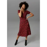 Aniston CASUAL Jerseykleid Rot/Schwarz Wickeloptik 46
