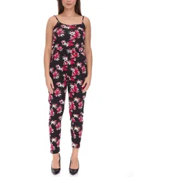 vestino Damen Jumpsuit mit Blumen-Print Sommer-Einteiler Langarm-Overall verstellbare Träger 900379 Schwarz - 36