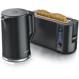 Arendo Frühstücksset Wasserkocher mit Temperatureinstellung 1,5 l Schwarz