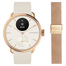 Withings Scanwatch 2 38 mm rose, Sport Fluorelastomer-Armband weiß + Milanaise-Armband gold 
