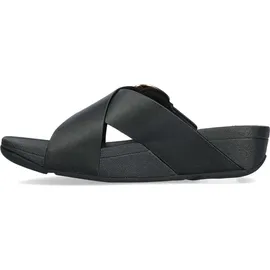 FitFlop Lulu Resin-Buckle Leather Cross Slides All Black Größe EU