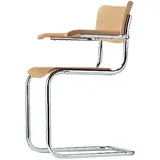 Thonet Armlehnstuhl S43F Buche natur klar lackiert braun, Designer Mart Stam, 83x55x53 cm