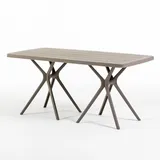 RATTATAN Tisch 158x84 cm aus glasfaserverstärktem Harz, robust, mit Sonnenschirmloch, modernes Design – OLIVER – Taupe