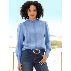Langarmbluse HEINE, Damen, Gr. 40, blau (himmelblau), 100% Viskose, unifarben, Langarm, Blusen