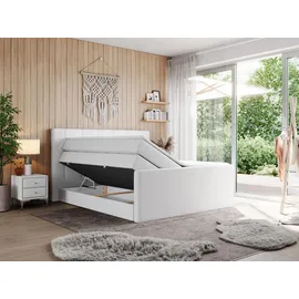 MKS Meble Boxspringbett Weiß, Textil, 2-Sitzer, H4, Rechteckig, 140x200 cm, Schlafzimmer, Betten, Boxspringbetten