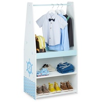 relaxdays Kleiderständer Kleiderständer für Kinder Seefahrt blau|weiß