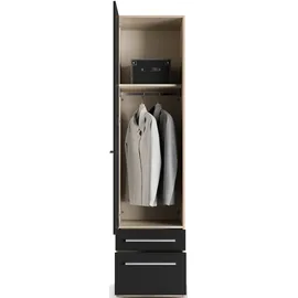Priess Kleiderschrank PRIESS "Schrank Garderobe Wäscheschrank Barcelona in 5 Breiten", braun (eichefarben artisan, schwarz), B:48cm H:193cm T:54cm, Holzwerkstoff, Schränke, Kleiderschrank, viel Stauraum, geräumige Schubkästen, mit Spiegel, MADE IN GERMANY