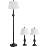 Homcom 3er-Lampenset mit 2 Tischlampe & 1 Stehlampe Schwarz Weiß