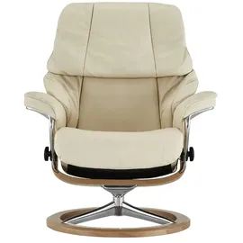 Stressless Relaxsessel Reno M Leder 83 x 110 x 76 cm Creme mit Hocker