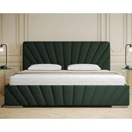 panda möbel Polsterbett RAY - Komfortbett mit Stauraum, Doppelbett, Dunkelgrün, 180x200cm, Taschenfederkernmatratze, H3 - dunkelgrün