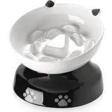 DOWAN Slow Feeder für Hunde und Katzen, Y YHY Keramik Katzennapf, geneigtes Design für Trocken- und Nassfutter, Rosa und Weiß