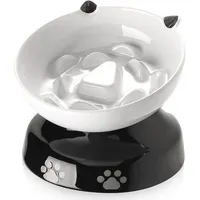 DOWAN Slow Feeder für Hunde und Katzen, Y YHY Keramik Katzennapf, geneigtes Design für Trocken- und Nassfutter, Rosa und Weiß
