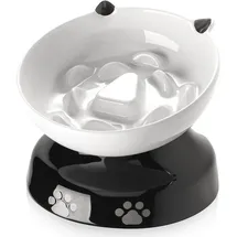 DOWAN Slow Feeder für Hunde und Katzen, Y YHY Keramik Katzennapf, geneigtes Design für Trocken- und Nassfutter, Rosa und Weiß
