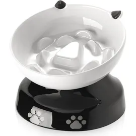 DOWAN Slow Feeder für Hunde und Katzen, Y YHY Keramik Katzennapf, geneigtes Design für Trocken- und Nassfutter, Rosa und Weiß