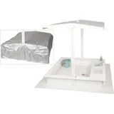 WONDERMAKE WONDERMAKE® Design Sandkasten mit Dach, Abdeckung Oxford 420D, Vliesfolie, Sandkiste Holz quadratisch verschließbar Outdoor Garten für Kinder, weiß Silber