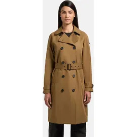 khujo Damen lange Übergangsjacke Mantel klassischer Trenchcoat mit Taillengürtel und Gehschlitz hintenRula2 Canary Green Gr. L - L