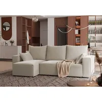 4ALLHOME Ecksofa mit Schlaffunktion TOBI, Couch, Sofa mit Bettkasten, Eckcouch, L-Form Velo 622 Beige - Beige