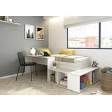 vente-unique Vente-unique-Kombi-Bett mit Stauraum und Schreibtisch - 90 x 200 cm - Naturfarbe und Weiß - RIGALI