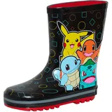 Pokemon Gummistiefel Wellington Boots für Kinder Jungen Mädchen Pikachu Regen Schnee Gummistiefel Wellys, Schwarz, 29 EU - 29 EU