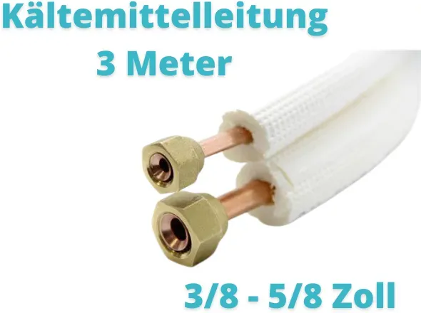 3 Meter Isoliertes CU-Rohr, Isol. schwerentflammbar 9mm 3/8 + 5/8