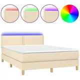 vidaXL Boxspringbett mit Matratze & LED Creme 140x200 cm Stoff