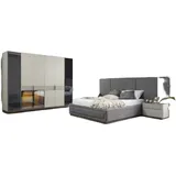 JVmoebel Schlafzimmer-Set Schlafzimmer Möbel Betten 2x Nachttische Kleiderschrank 4tlg., (4-tlg), Made in Europa grau