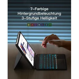 Inateck Tastatur Hülle für iPad Air 6 11 Zoll 2024,iPad Air 5/4 10.9 Zoll,iPad Pro 11 Zoll 4/3/2/1,Hoch-/Querformat Ständer,Abnehmbare Touchpad mit 7-Farbiger Hintergrund Beleuchtung,QWERTZ, KB04111