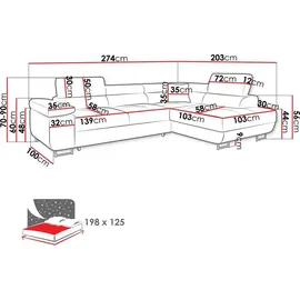 Mirjan24 Ecksofa Torezio Cord, Stilvoll Eckcouch mit Bettkasten und Schlaffunktion, Einstellbare Kopfstützen, 274x203x70-90 cm (Farbe: Poso 39, Se... - Braun