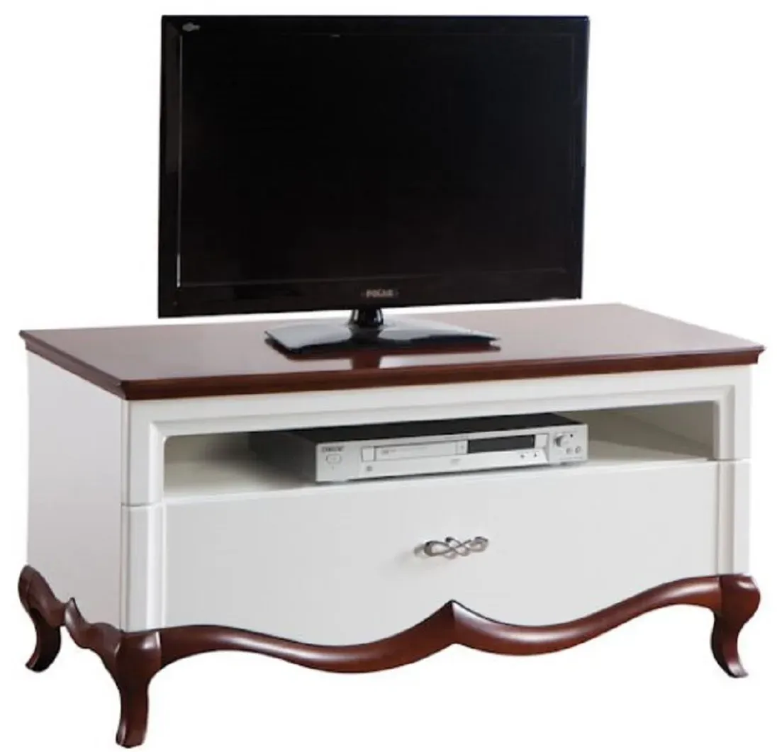 Casa Padrino Luxus Art Deco Sideboard mit Schublade Weiß / Dunkelbraun 114 x 46,5 x H. 55,7 cm - Fernsehschrank - Wohnzimmermöbel