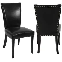 Mendler 2er-Set Esszimmerstuhl Chesterfield, Stuhl Küchenstuhl, Nieten FSC®-zertifiziert ~ Kunstleder, schwarz, dunkle Beine