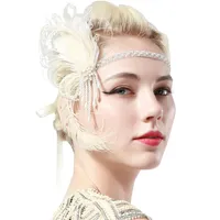 BABEYOND 1920s Stirnband Feder mit Strass und Perlen Damen 20er Jahre Stil Flapper Charleston Haarband Great Gatsby Damen Fasching Kostüm Accessoires