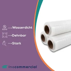 Inoverse Stretchfolie Transparent Wickelfolie, 2.5kg, 3 Rollen, Für Möbel & Umzug, Palettenfolie, Handstretchfolie