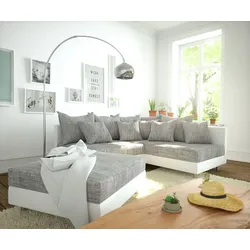 DELIFE Ecksofa Clovis Weiss Hellgrau Hocker Ottomane Rechts modular, Design Ecksofas, Couch Loft, Modulsofa, modular