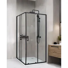 Beliani TELA Duschkabine mit Schiebetür 90 x 185 cm Schwarz Sicherheitsglas