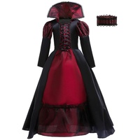 Lito Angels Gothic Vampir Kostüm Kleid Verkleidung mit Choker Halsband für Kinder Mädchen Größe 7-8 Jahre 128, Schwarz und Burgund