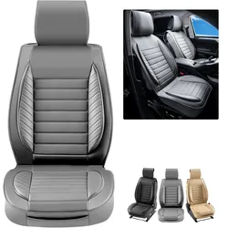 VEVOR Sitzbezüge, Universal-Autositzbezüge für Vordersitze, 2-teiliger Kunstleder-Sitzbezug, halbgeschlossenes Design, abnehmbare Kopfstütze und Airbag-kompatibel, Autos, SUVs und Lkws, Grau