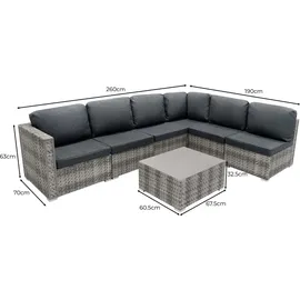 MONSTER SHOP Rattan Modular Gartenmöbel 7-teiliges Sofa-set in Grau mit Kissen, Couchtisch
