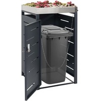 Mendler Mülltonnenbox HWC-H40, Metall, 1 Mülltonne bis 120L, abschließbar, mit Pflanzdach