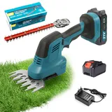 Auveach Heckenschere Akku Grasschere 21V, 2 in 1 Gartenschere Rasenkantenschneider Strauchschere mit Batterie&Ladegerät, 15cm Grasscherenmesser/31cm Heckenscherenmesser für Hecken Rasen