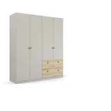 Rauch Homey by Quadra Spin mit cognacbraunen Ledergrifflaschen, Schubladen in Eichen-Dekor grau